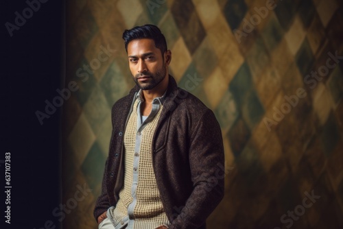 Portrait of a handsome Indian man posing in a studio. Men's beauty, fashion.