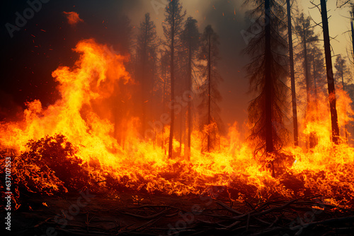 Large-scale forest. The forest is burning. Ecological disaster, natural cataclysm © Uliana