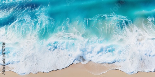 White sand beach with transparent water wave from above, background concept banner for summer vacation holidays