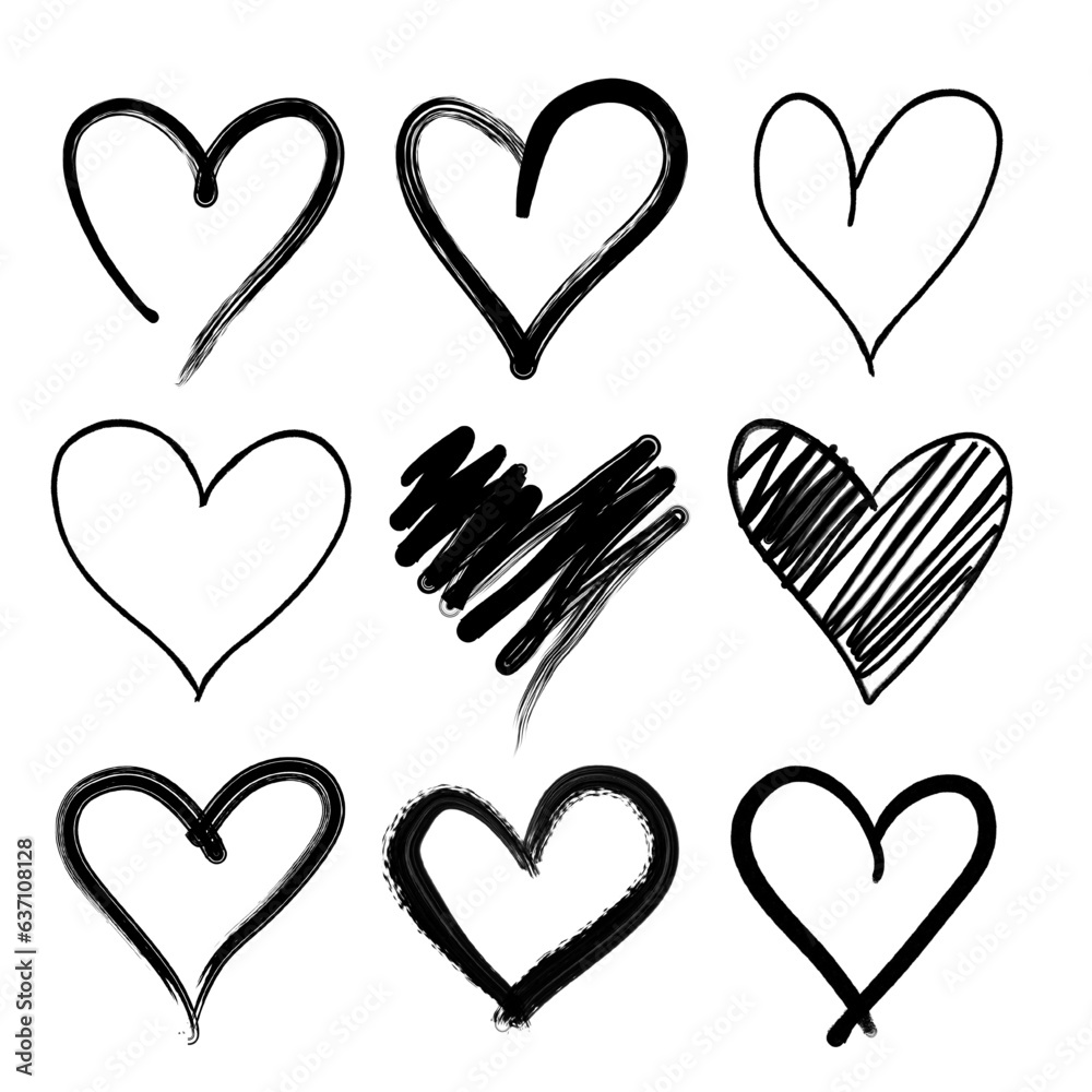 set of hand drawn hearts set of hand drawn hearts