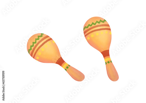 Mexican Musical instrument maracas. Mexican holiday attribute, maracas festive card, traditional Latin music. clipart watercolor illustration isolated on transparent background