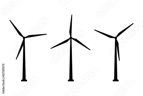 Silhouette of wind turbine, windmill. Concept of renewable, ecological, green energy, alternative power generation, eco friendly electricity resources. Vector illustration isolated on white background