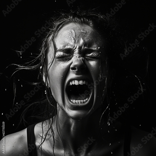 CFC2023CT, krzycząca kobieta, zdjęcie biało czarne.