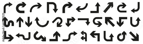 Arrow icon collection. Set of black direction arrow signs. Black traffic arrow for app. Simple arrow icons in black. Arrow template set