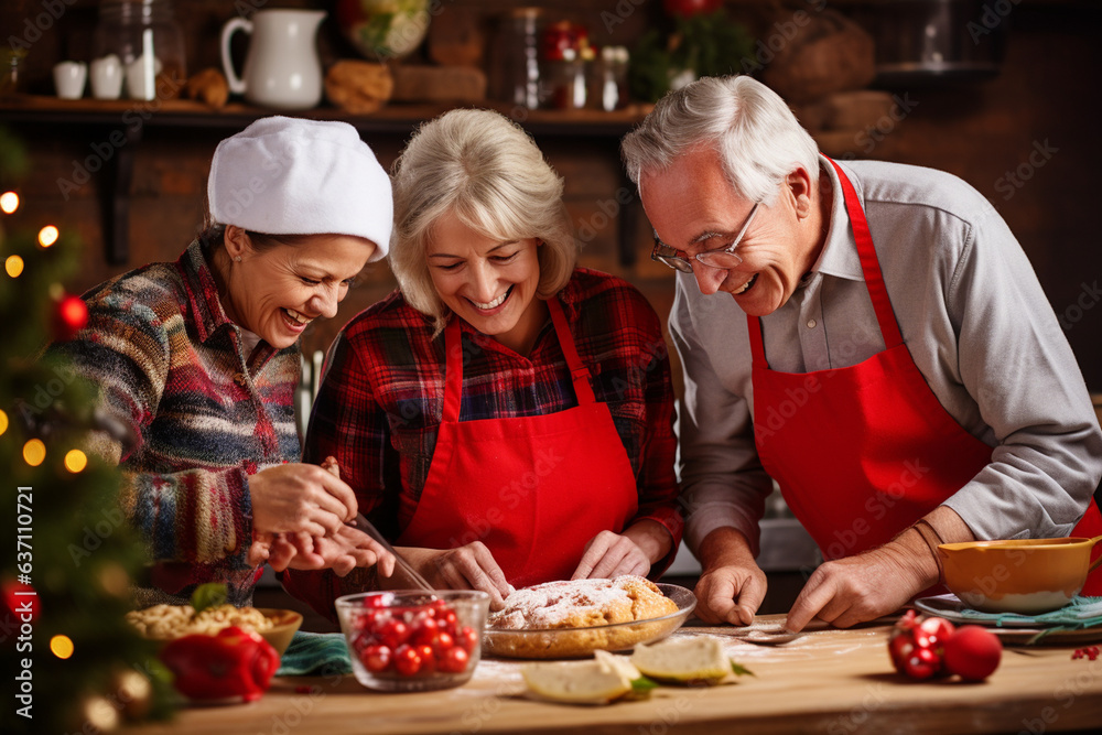 Grandparents Sharing Their Family Recipes for Traditional Christmas Dishes , Christmas  
