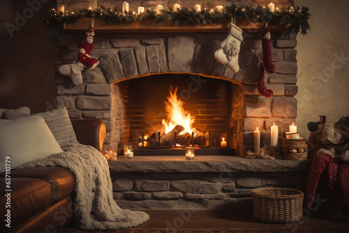 Cozy Living Room with Fireplace and Stockings  Ready for Christmas Eve   Christmas Eve  