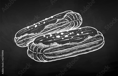 Vector sketchy illustration of eclairs on chalkboard background