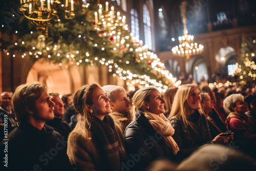 People Attending a Candlelight Christmas Eve Concert in a Cathedral , Christmas Eve  