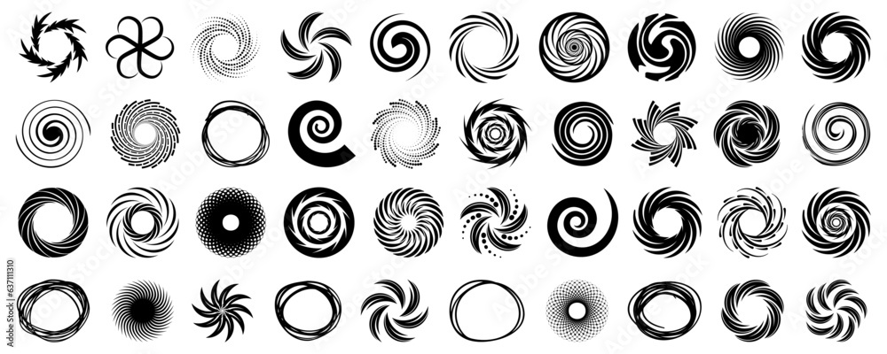 Black funnel collection. Set of circle swirl. Circle black funnel 