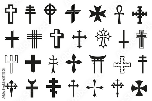 Abstract religious cross icon collection. Set of cross icons for religion. Cross shape collection
