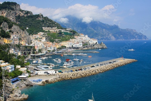 Picturesque Italian port on the Amalfi coast situated next to the Mediterranean Sea