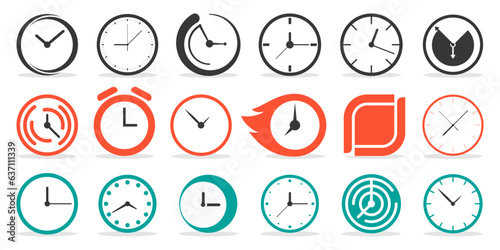 Clock icon collection. Set of abstract time clock icons. Express delivery, time, deadline logo collection. Watch and clock icons collection