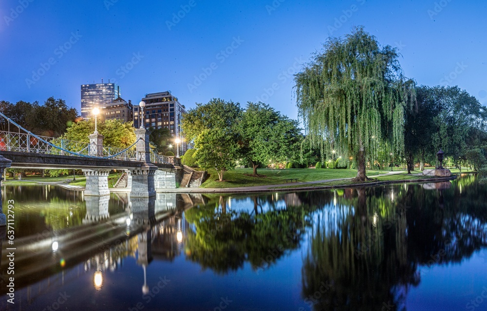 Beautiful public garden in the heart of the city of Boston, Massachusetts