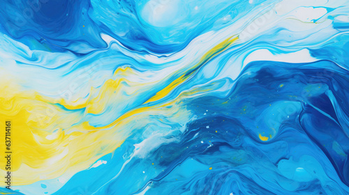 Abstract oil paint, wave ink pattern, colorful banner background, white yellow and blue colors.