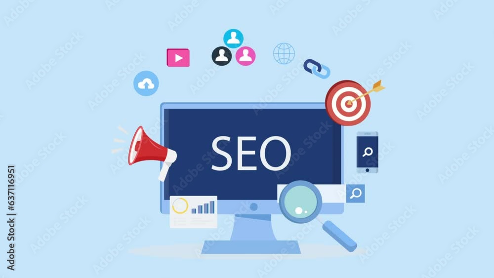 Digital marketing, web traffic growth with arrow and SEO optimization conceptual 2d video animation 4k clip.