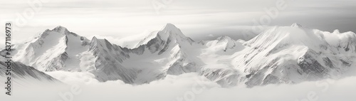 a black and white image of many snow covered mountains Generative AI
