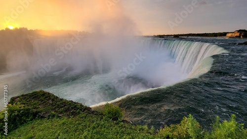 Scenic view of Niagara Falls in Canada at golden sunrise