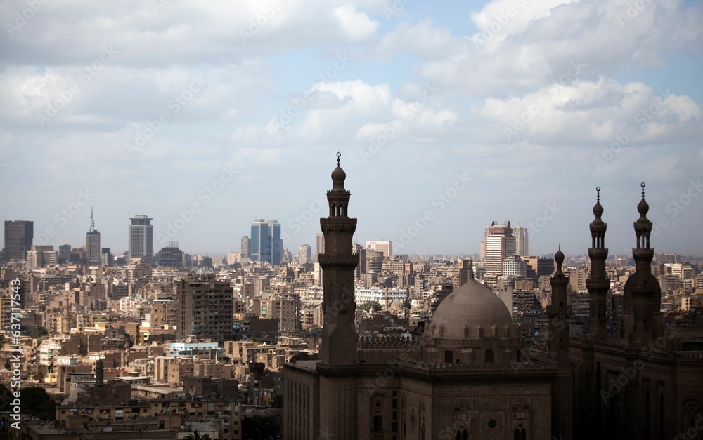 Cloudy blue sky over the cityscape of Cairo Egypt