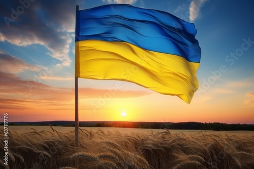 Flag of Ukraine in a field of wheat. Grain deal concept. Hunger and food security of the world. photo