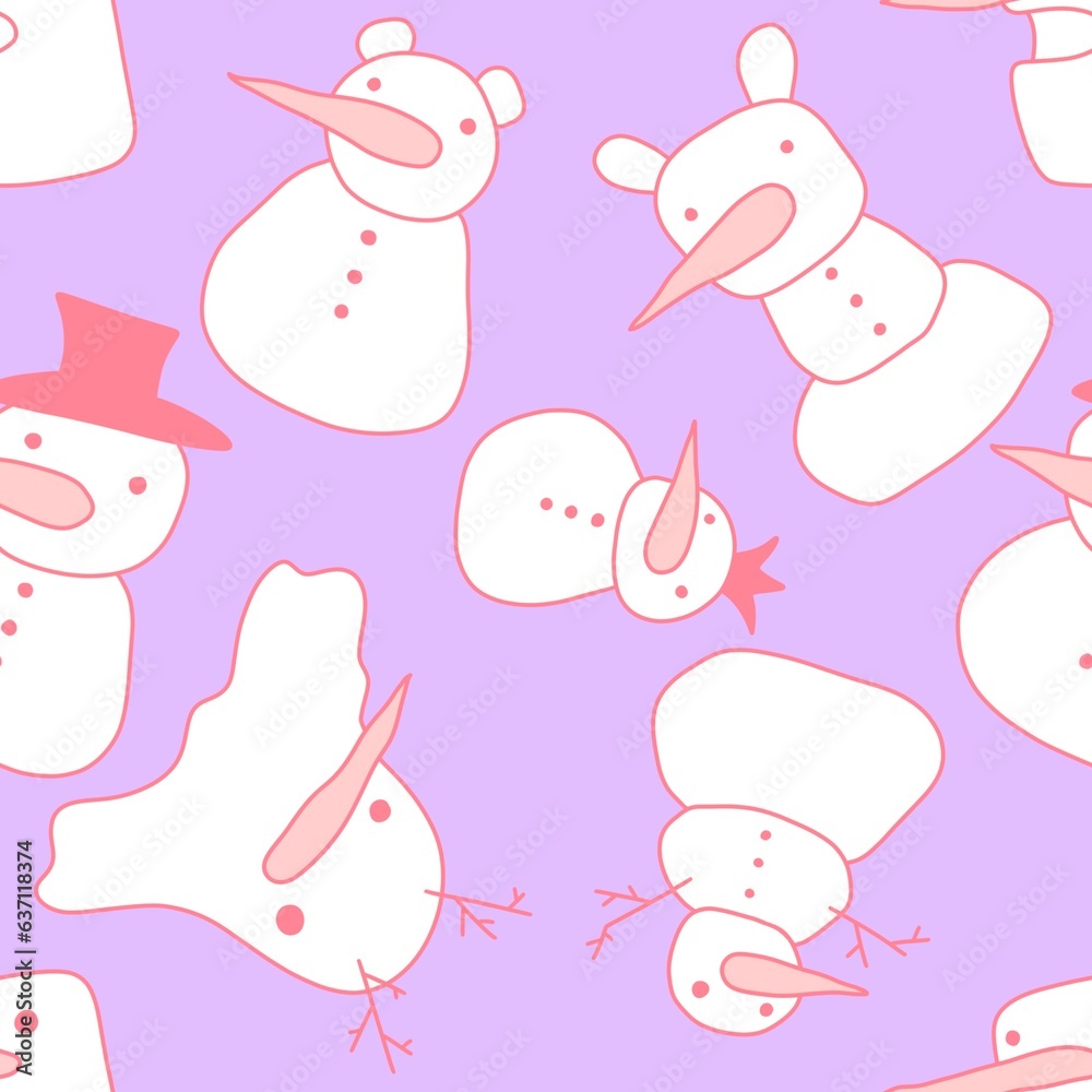 Christmas cartoon snowman seamless winter ice pattern for wrapping paper and kids clothes print and new year