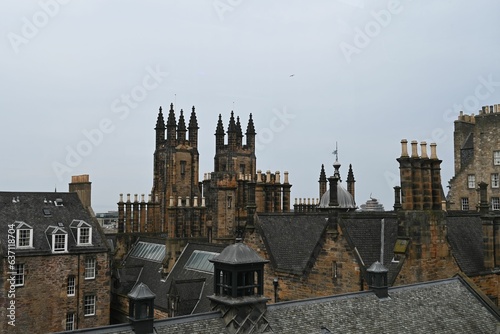 Aerial view of a cityscape with historic buildings in Old Town, Edinburgh, Scotland