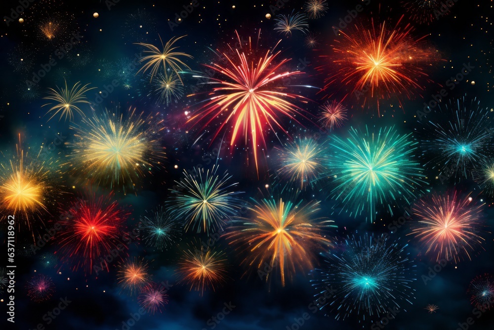 Celebratory fireworks illuminate the night sky, Generative AI