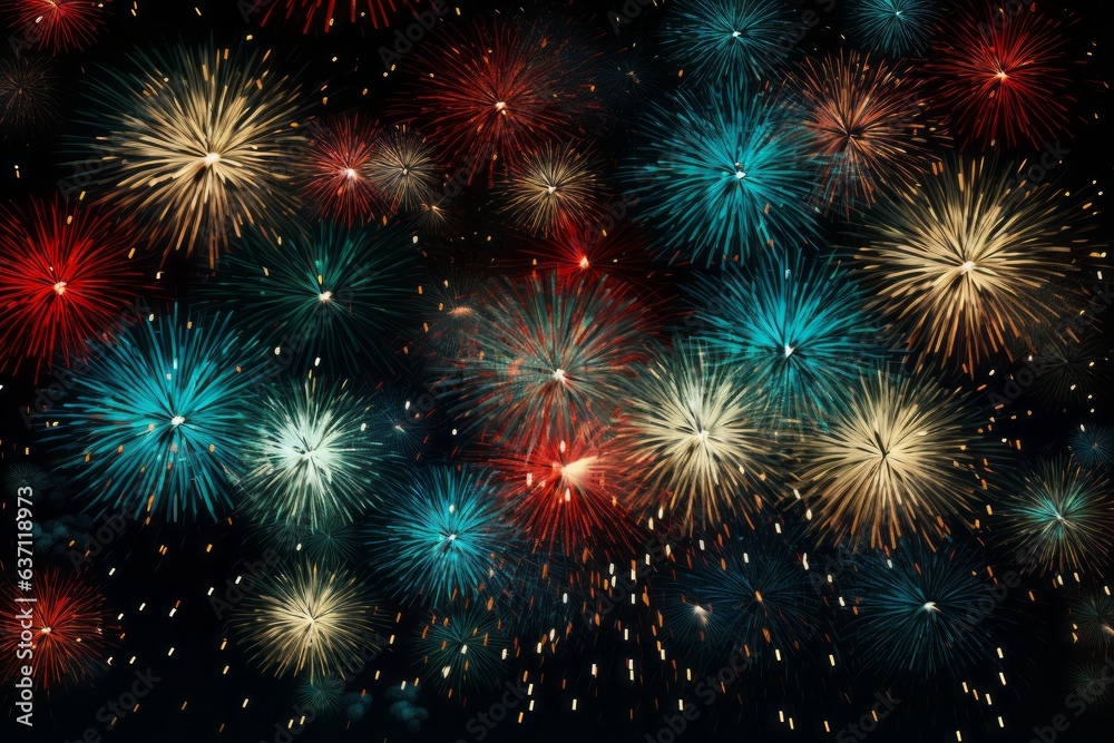 Naklejka premium Celebratory fireworks illuminate the night sky, Generative AI