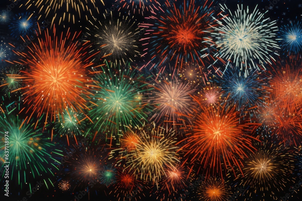 Celebratory fireworks illuminate the night sky, Generative AI Celebratory fireworks illuminate the night sky, Generative AI