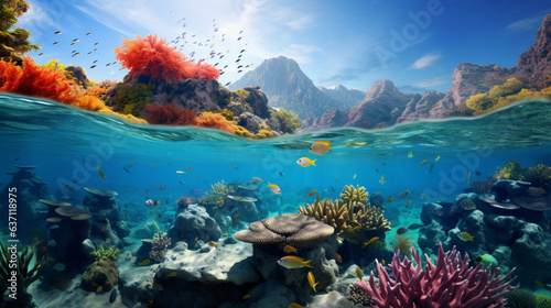 An_underwater_view_with_corals_and_fish_in_the_sea © Creative artist1