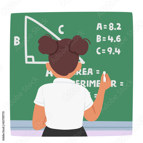 Focused Schoolgirl Confidently Solving A Task On The Blackboard, Showcasing Determination And Intelligence