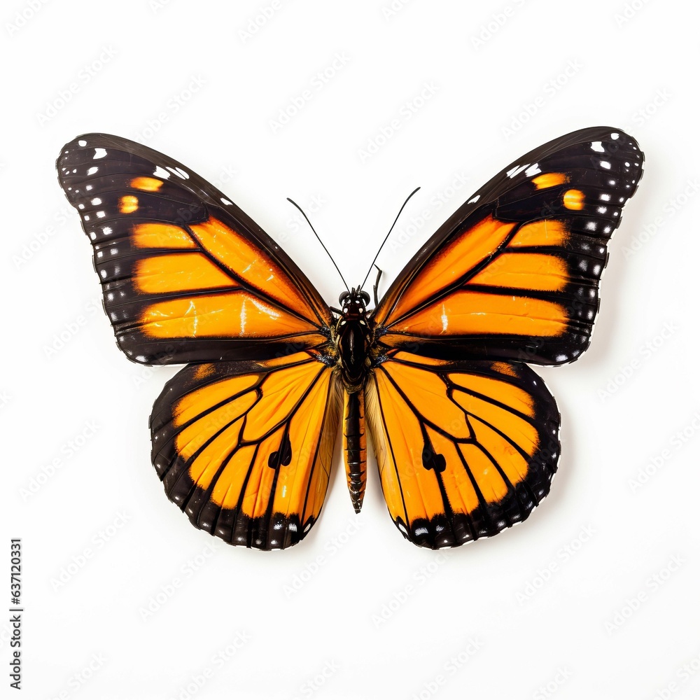 Fototapeta premium AI generated illustration of a pinned butterfly isolated on white background