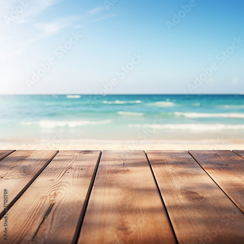 beach presentation space on empty wooden