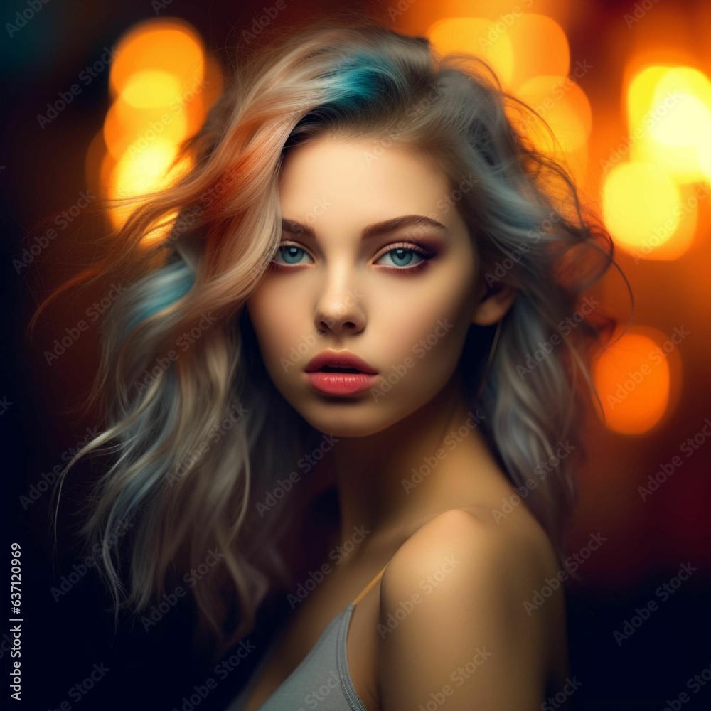 Attractive young woman with blonde hair wearing a stylish outfit posing for a photo. Ai generated