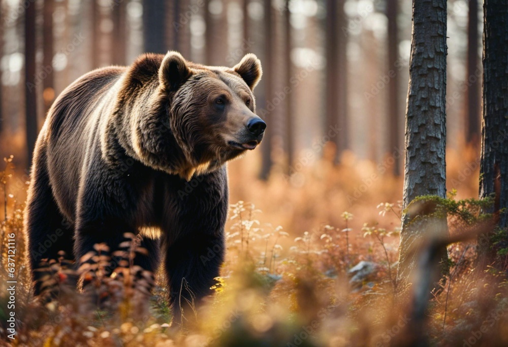 AI generated illustration of a brown grizzly bear in a forest AI generated illustration of a brown grizzly bear in a forest