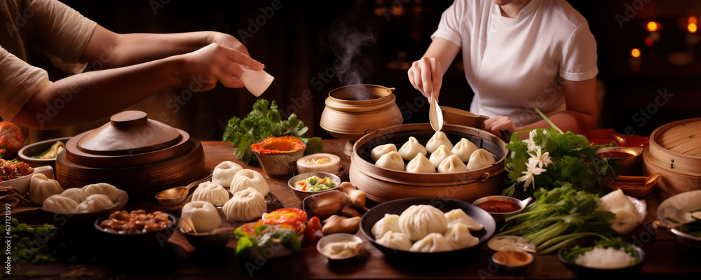 Professional Chef Hands Preparing Steamed Or Boiled Dumplings In A Bowl Professional Chef Hands Preparing Steamed Or Boiled Dumplings In A Bowl