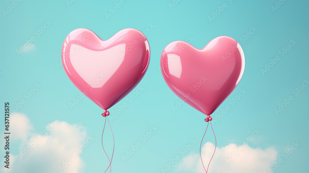 Two_pink_heart_shaped_balloons_over_turquoise_sky