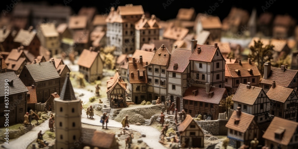 illustration of a diorama of a tiny medieval city, generative AI illustration of a diorama of a tiny medieval city, generative AI