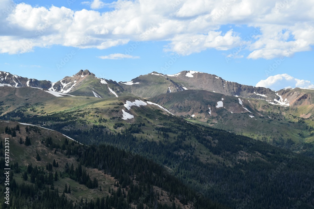 Hills and Mountains Topped with Snow in Summer