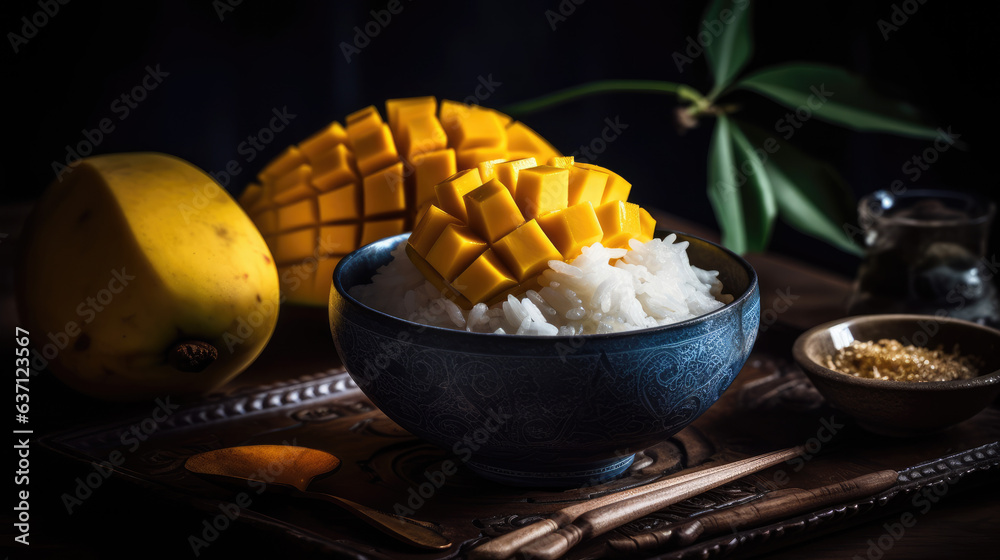 fresh ripe mango and sticky rice with coconut milk.