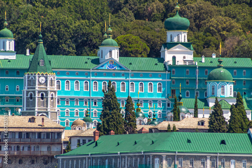 Panteleimonos medieval Monastery on Holy Mount Athos photo