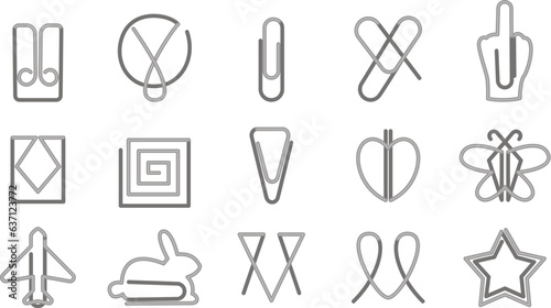 Paper clip icons set on white background. Office paperclips in different forms