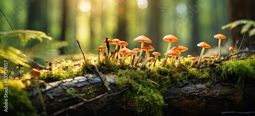 mushroom plants on a tree trunk Generative AI