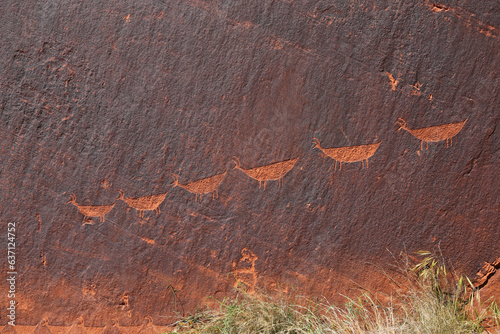 Obraz na płótnie Descending sheep Petroglyphs on the canyon walls located just north of Horseshoe Bend in Arizona. w salonie