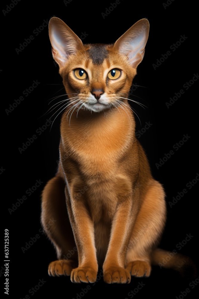 Beautiful Abyssinian cat isolated on black background
