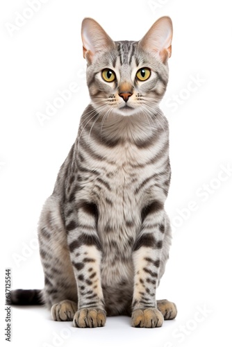 Egyptian Mau cat in front of white background, isolated on white
