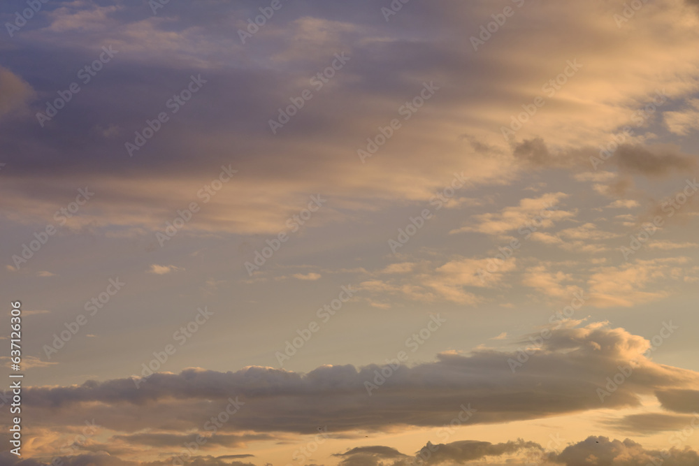 Cloudscape dramatic background, sunset light