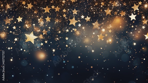 Christmas concept. Background with stars of gold. Ideal for banners and as a backdrop for Advent and Christmas. Stars, glitter, and stardust with blurred areas for text and design.