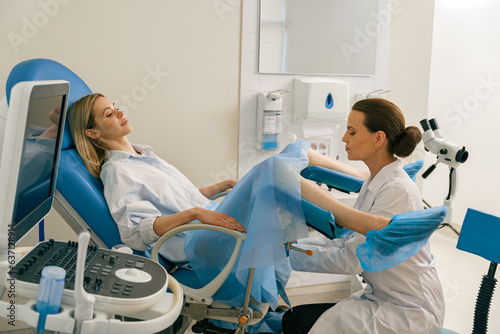 Woman on appointment with her gynecologist during visit to women s consultation. High quality photo