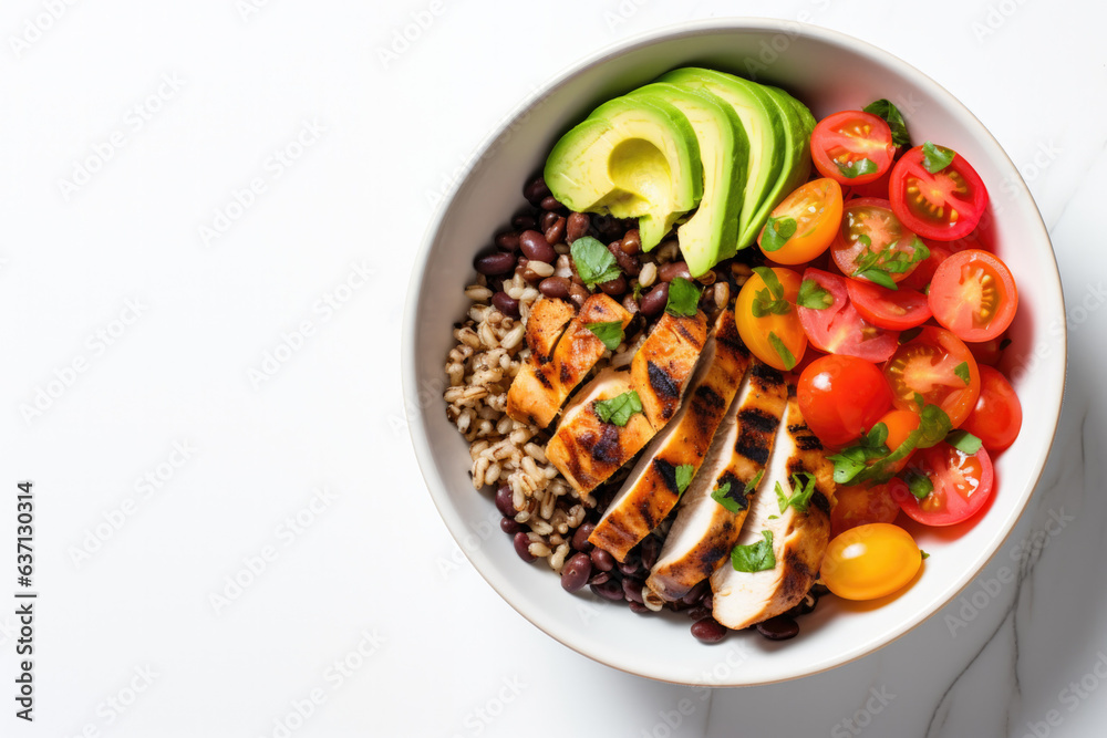 Delicious Bowl of Spinach Salad with Chickpeas, Farro, Avocado and Tomatoes Isolated on a White Background with Space for Copy Delicious Bowl of Spinach Salad with Chickpeas, Farro, Avocado and Tomatoes Isolated on a White Background with Space for Copy