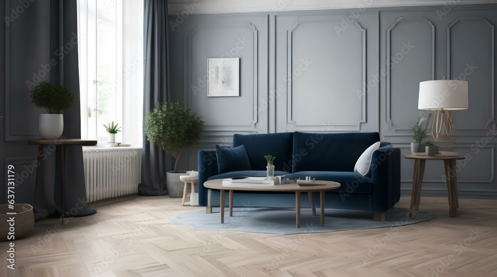 Fototapeta premium Luxury Modern living room interior with wooden decor in eco style.